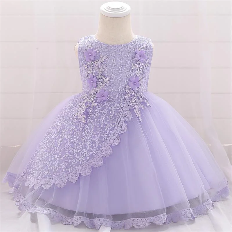 2021 Summer  Clothes Tulle Infant 1st Baptism Dress For Baby Girl Dresses Party And Wedding Flower 2 1 Year Birthday Dress Tutu 1108