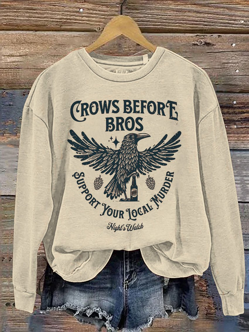Crows Before Bros Funny Halloween Casual Print Sweatshirt