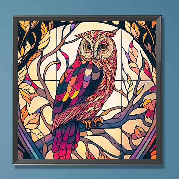 Diamond Art Stained Glass Owl Kit & Frame Diamond Painting