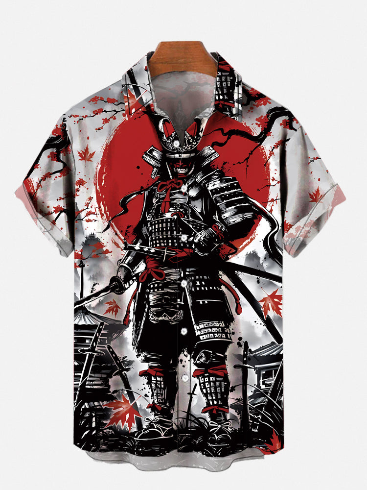 Retro Ukiyo-e Japanese style samurai warrior print shirt PLUSCLOTHESMAN