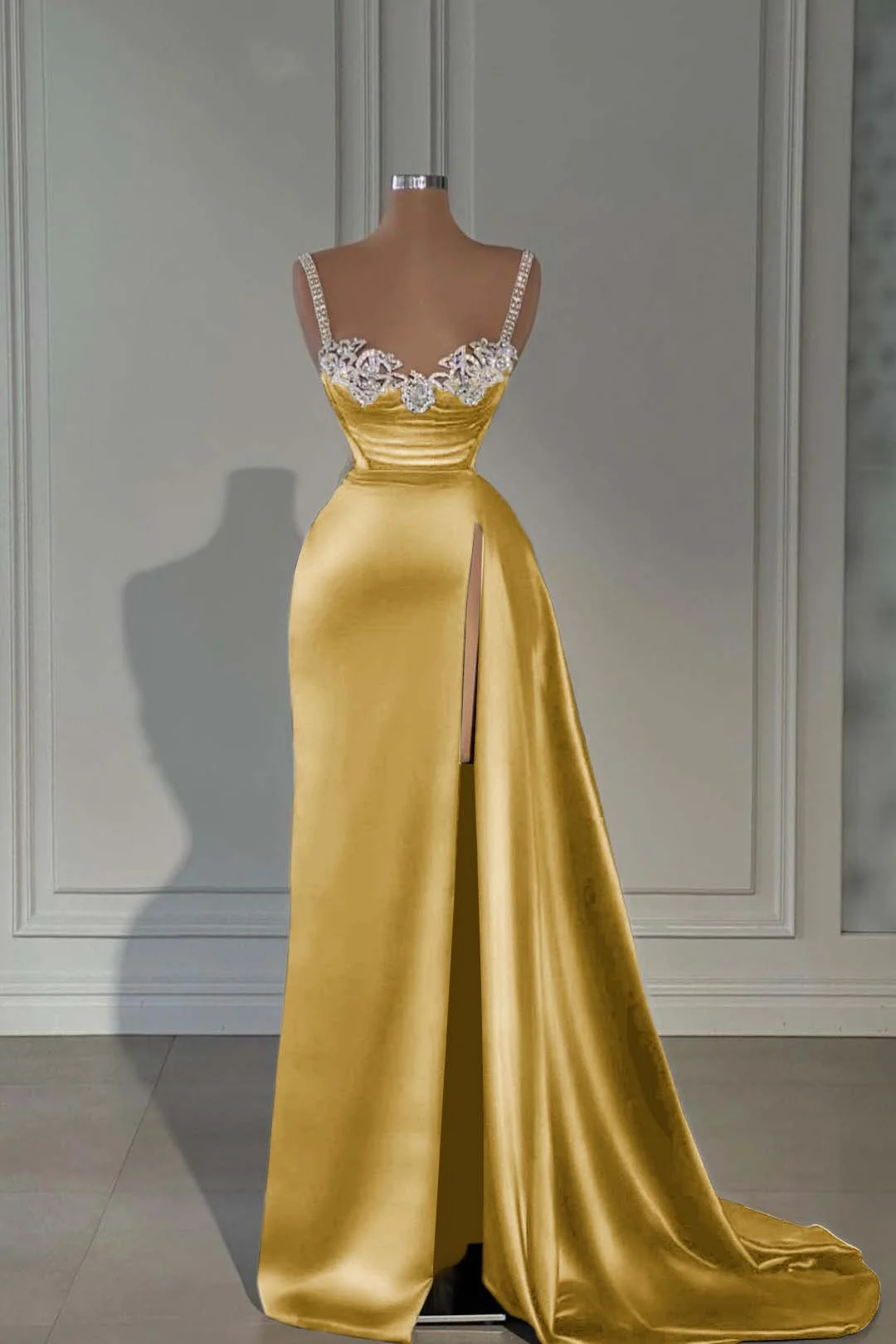 Unique Spaghetti Straps Satin Print Evening Dress Formal Prom Dress,Wedding Guest Dress Y8541 main image 0