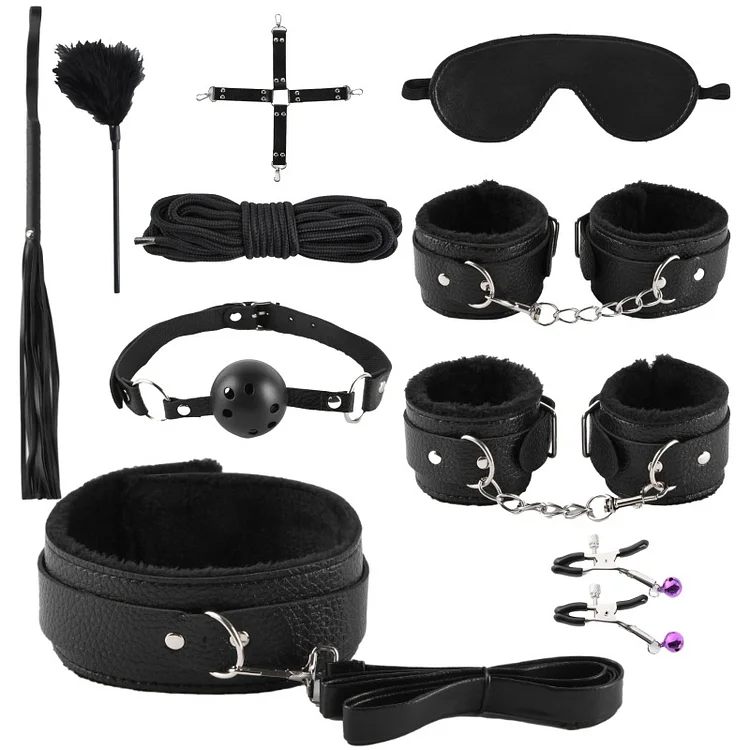 Sm Adult Sex Goods Leather Plush 10-piece Suit Handcuffs Alternative Sex Toys Binding Binding Couples