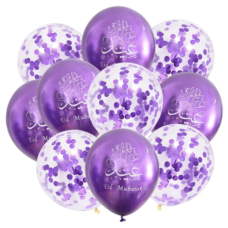 10pcs Eid Mubarak Confetti Latex Balloons Ramadan Kareem Eid Party Decor Muslim Islamic Festival Party Helium Metallic Globos