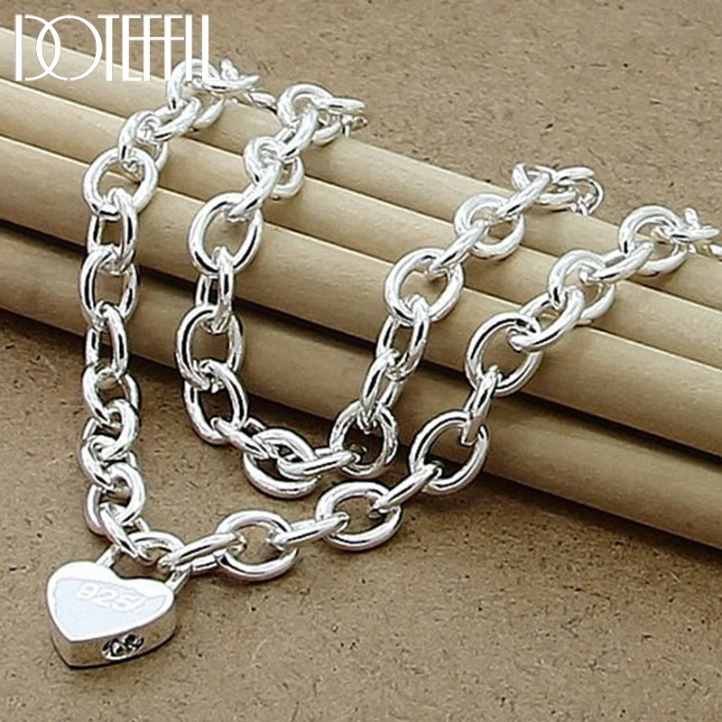 DOTEFFIL 925 Sterling Silver Heart Lock Pendant Necklace 18 Inch Chain For Women Jewelry