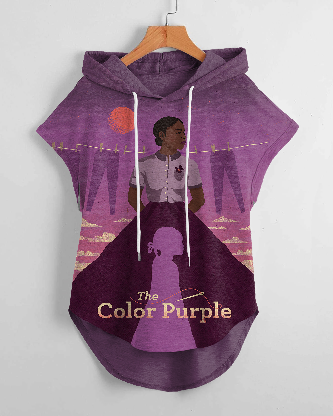 Color Purple Black Power Drawstring Hooded Tee