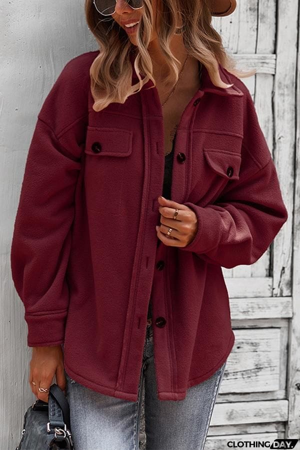 Solid Color Lapel Fleece Jacket