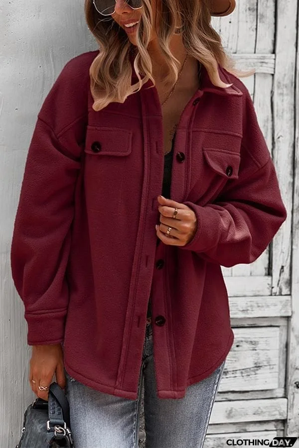 Solid Color Lapel Fleece Jacket