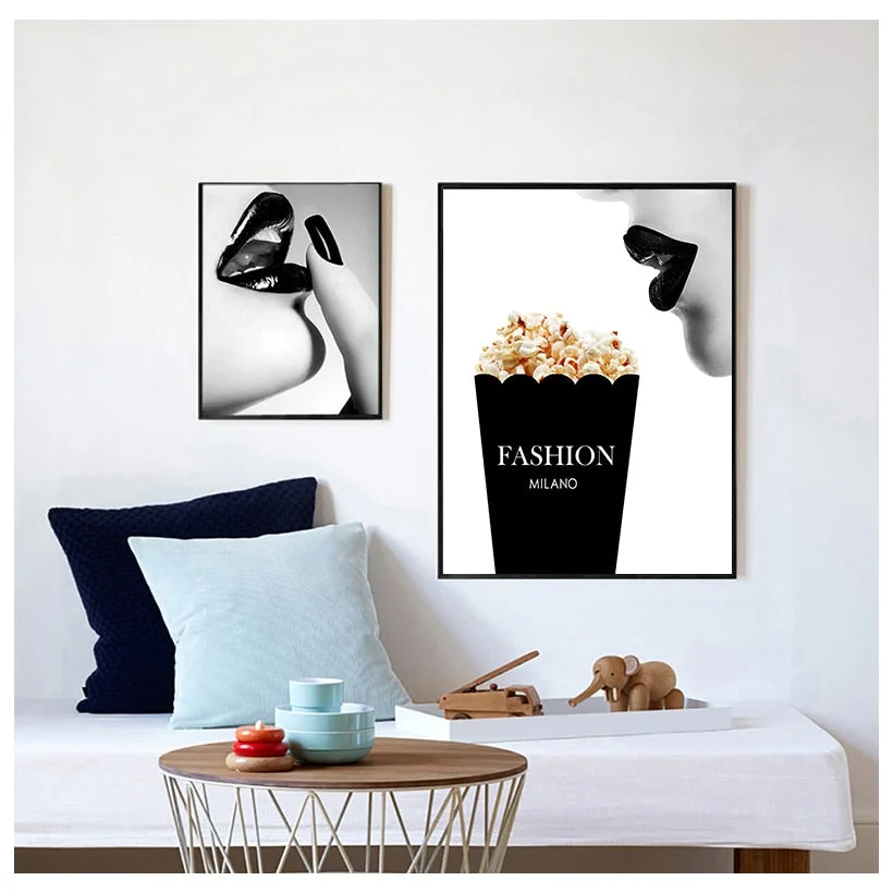 Cuadros Fashion Pop Art Canvas Painting  Black and White Woman Lip Print Posters Home Decor Wall Pictures For Living Room