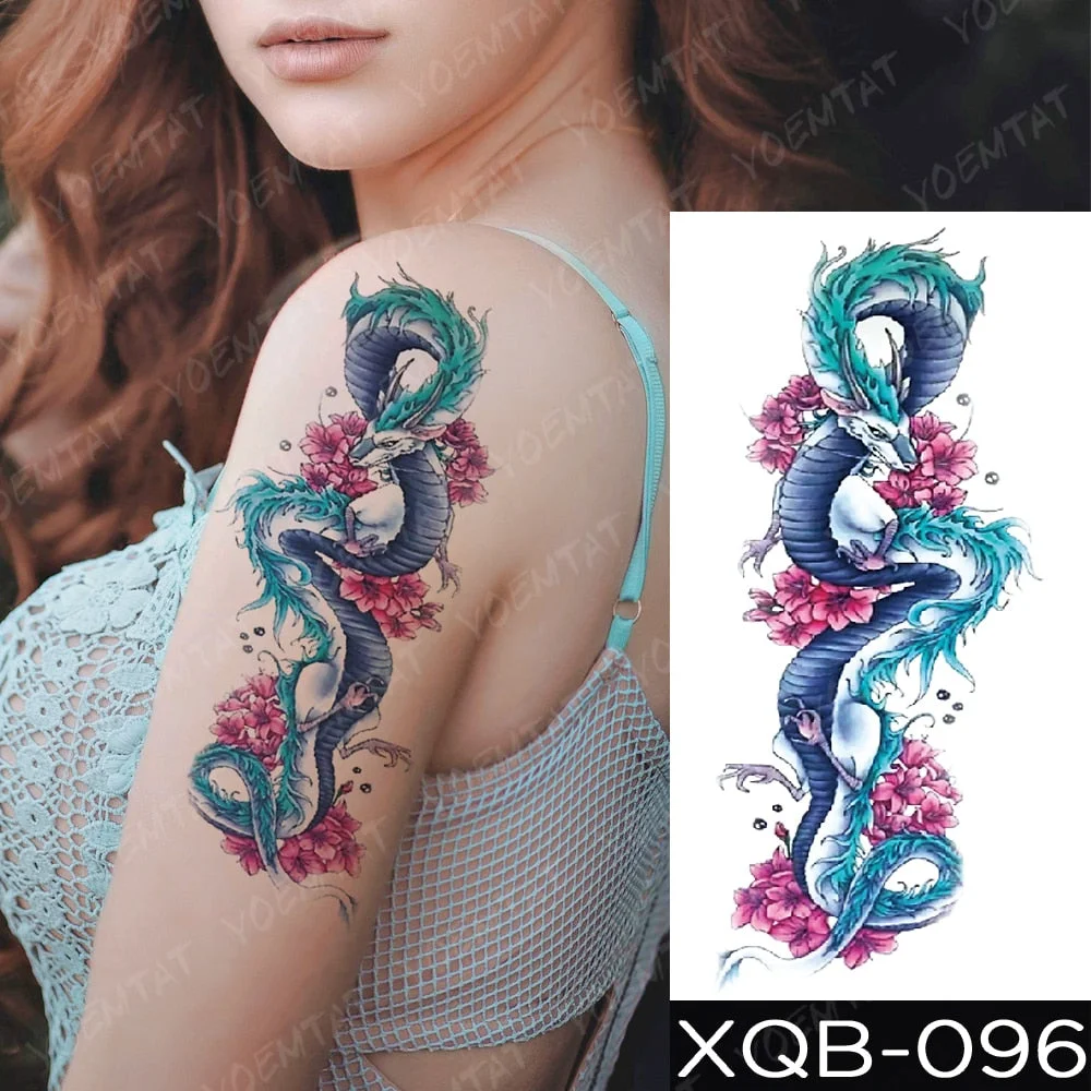 Waterproof Temporary Tattoo Sticker Rose Snake Flower Tattoos Lace Tiger Dragon Body Art Arm Fake Sleeve Tatoo Women