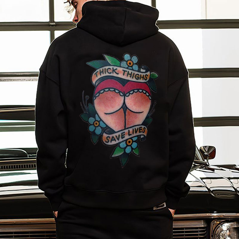 THICK THIGHS SAVE LIVES Big Butts Black Print Hoodies