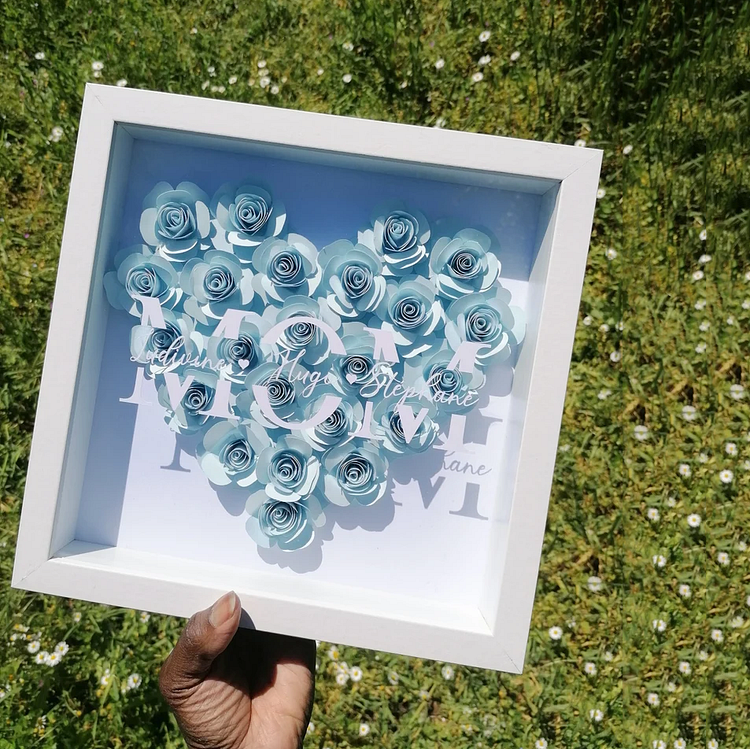 Mum Heart Shaped Monogram Flower Shadow Box Gift For Mothers-Blue