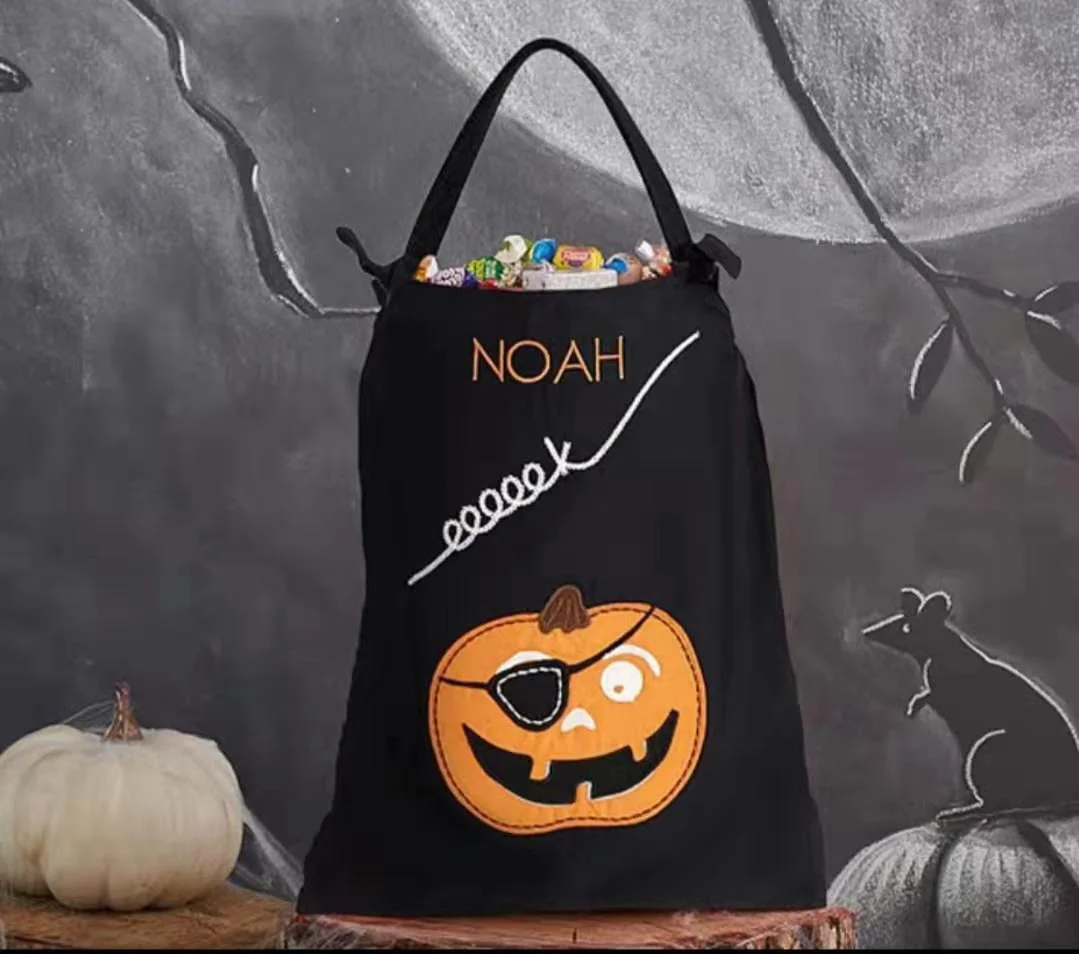 Custom Embroidered Letters Halloween Candy Bag Eco-friendly Bag Buggy Bag Pure Cotton Canvas Bag
