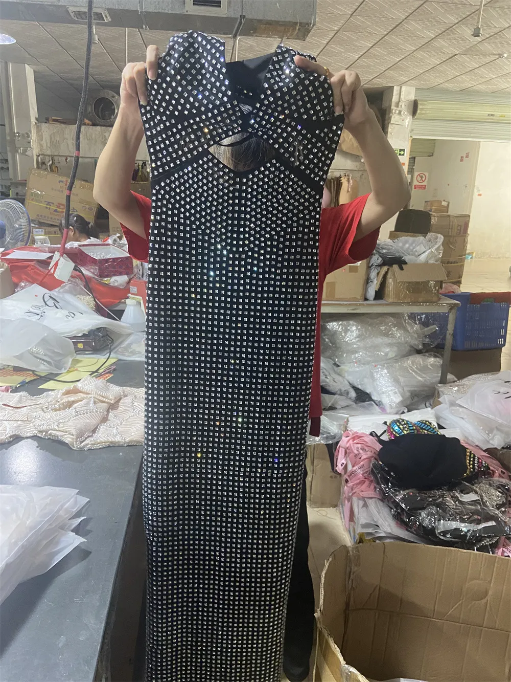 Brownm Heavy Industry Flash Diamond Suspension Hanging Dress Light Luxury Small Party Birthday Sexy Dress