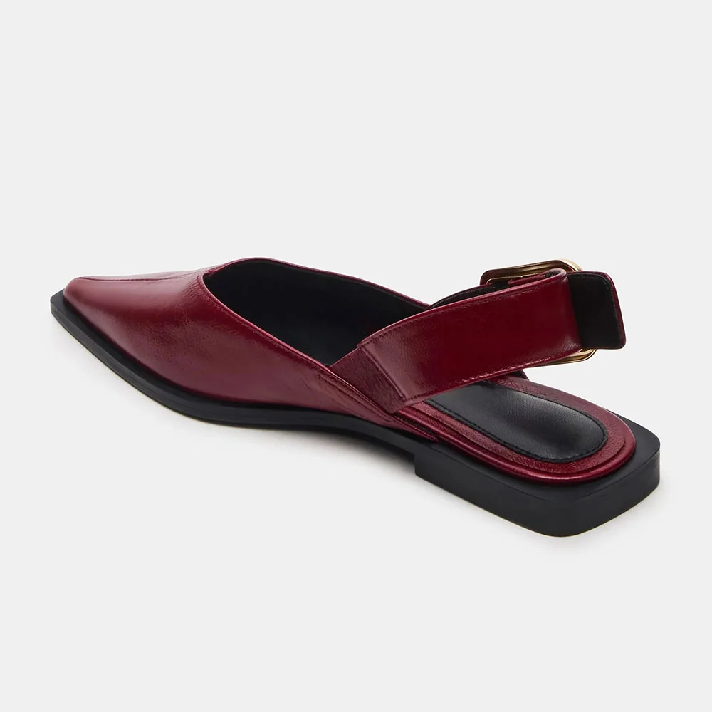 Women's Maroon Pointed Toe Casual Slingback Flats with Buckle