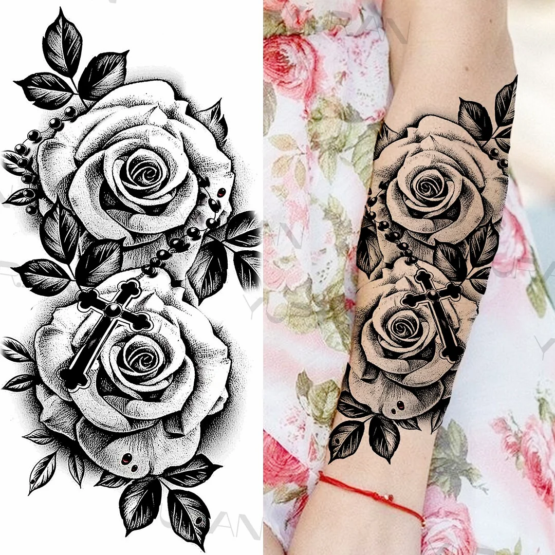 Sdrawing Rose Flower Temporary Tattoos For Women Realistic Snake Butterfly Flora Fake Tattoo Sticker Arm Body Waterproof Tatoos