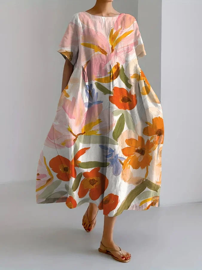 Women's Retro Botanical Floral Design Printed Casual Loose Dress socialshop