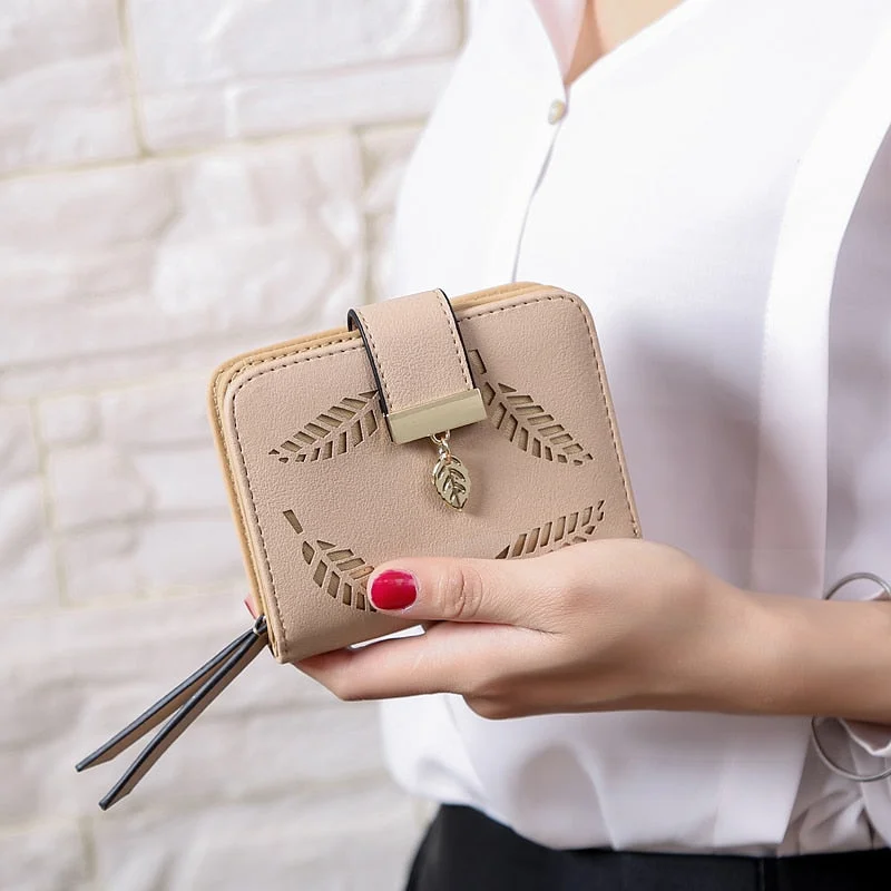 Fashion Women's Purse Short Zipper Wallet Women Leather 2022 Luxury Brand Small Women Wallets Clutch Bag With Hollow Out Leaves