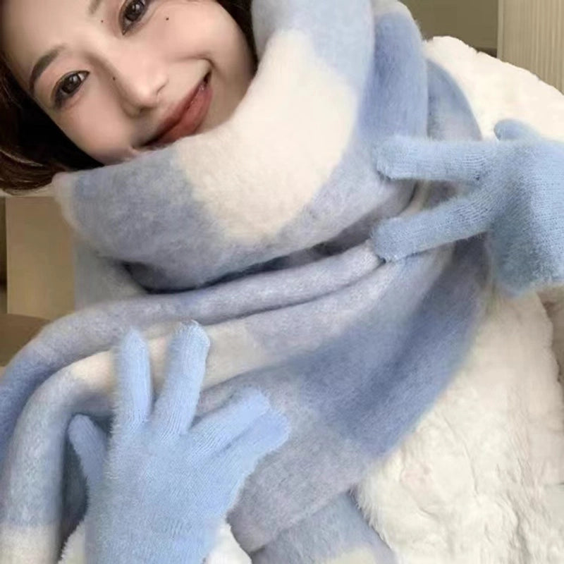 Latest Mohair Striped Tassel Scarf Fashion Geometric Gradient Shawl Japanese And Korean Versatile Thickened Scarf