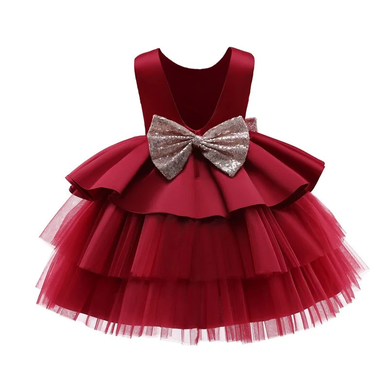 Newborn Baby Bownot Dress 1 Year Baby Girls 2nd Birthday Tutu Christening Gown Toddler Wedding Baptism Clothes Infant Party Wear