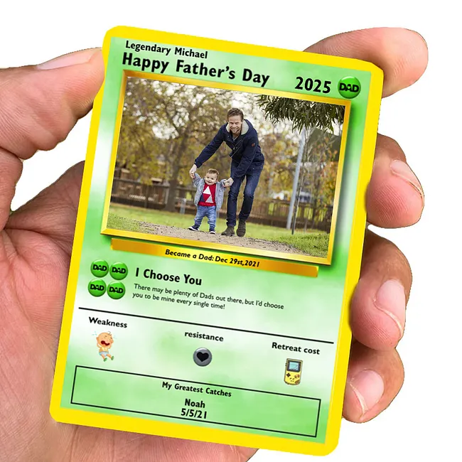 custom pokemon card for father's day NESTURA Poke Daddy | Customized Poke Dad Card Holofoil Acrylic Anime Style Hand-Painted Father's Day Card Inspired