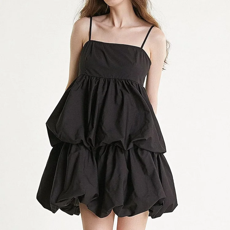 Black Tiered Puffball Mini Dress QueenFunky