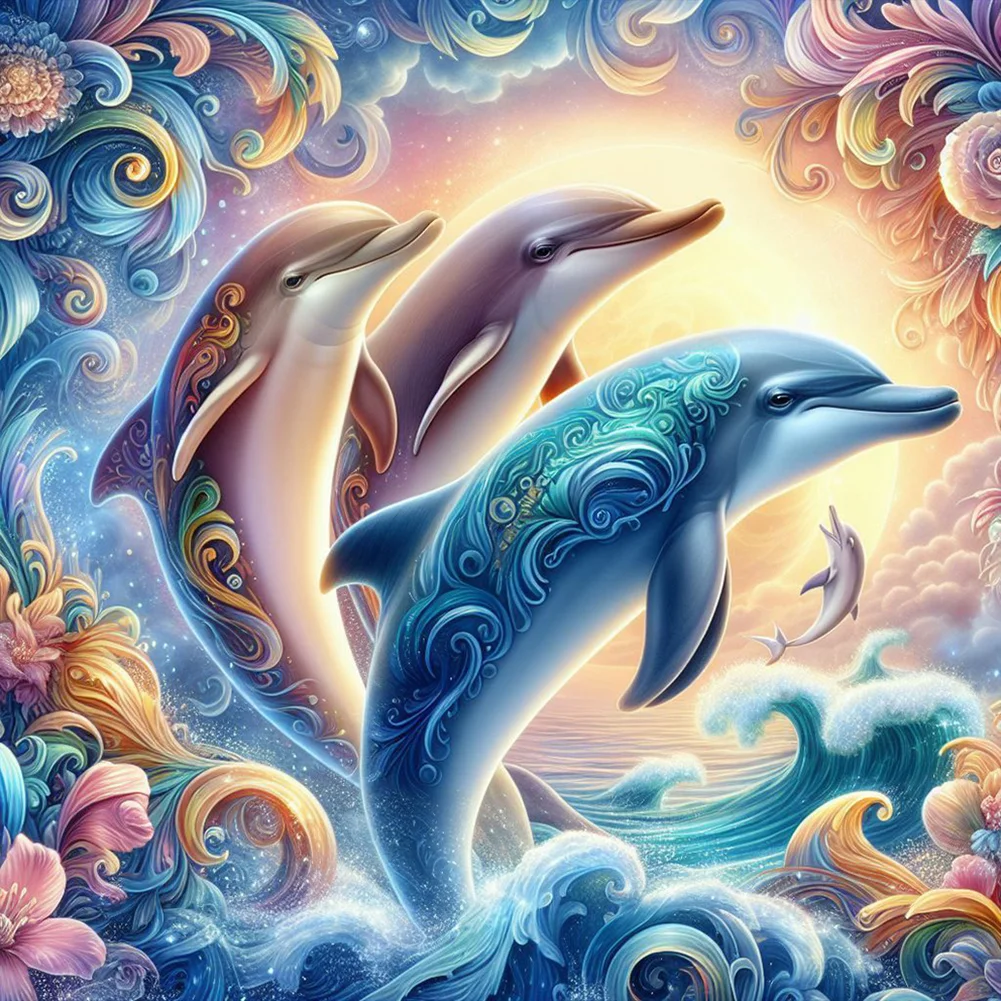 Full Round Diamond Painting - Four Dolphins(Canvas|40*40cm)