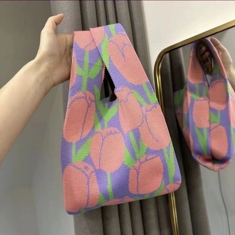 Women’s Medium Knit Letter Heart Shape Flower Cute Square Open Square Bag