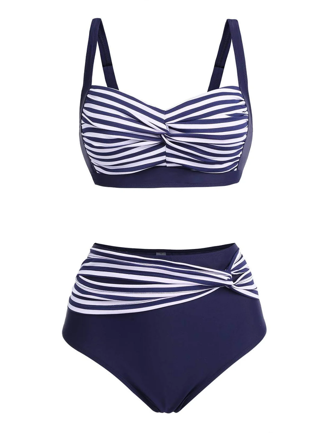 Stripe Twisted Patchwork Strap Swimsuit