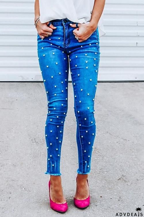 Pearl Decorate Skinny Jeans