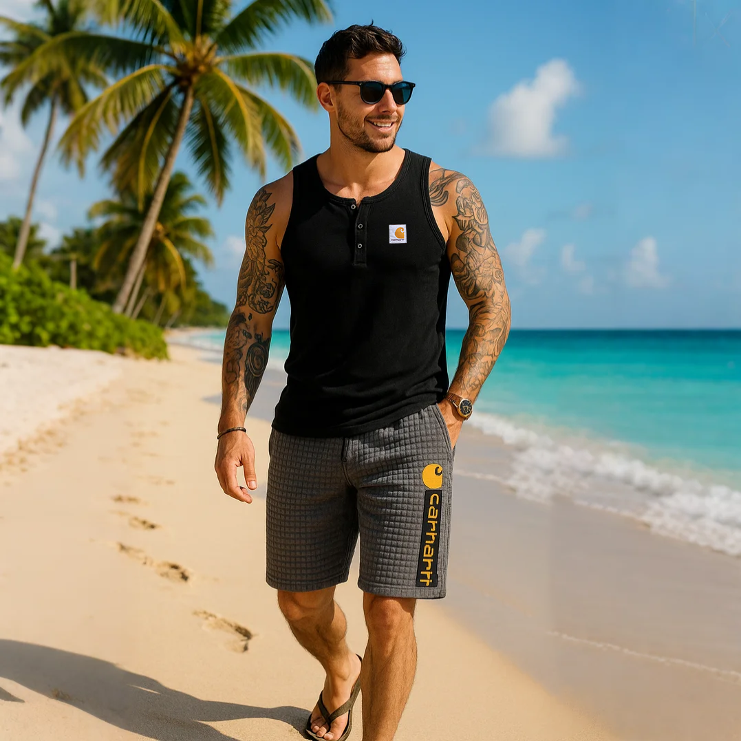 Men's Carhartt Quilted Graphic T-Shirt for Men - Perfect for Casual Wear and Everyday Style Vintage Check Quilted Surfing Elastic Drawstring Walkshort Shorts