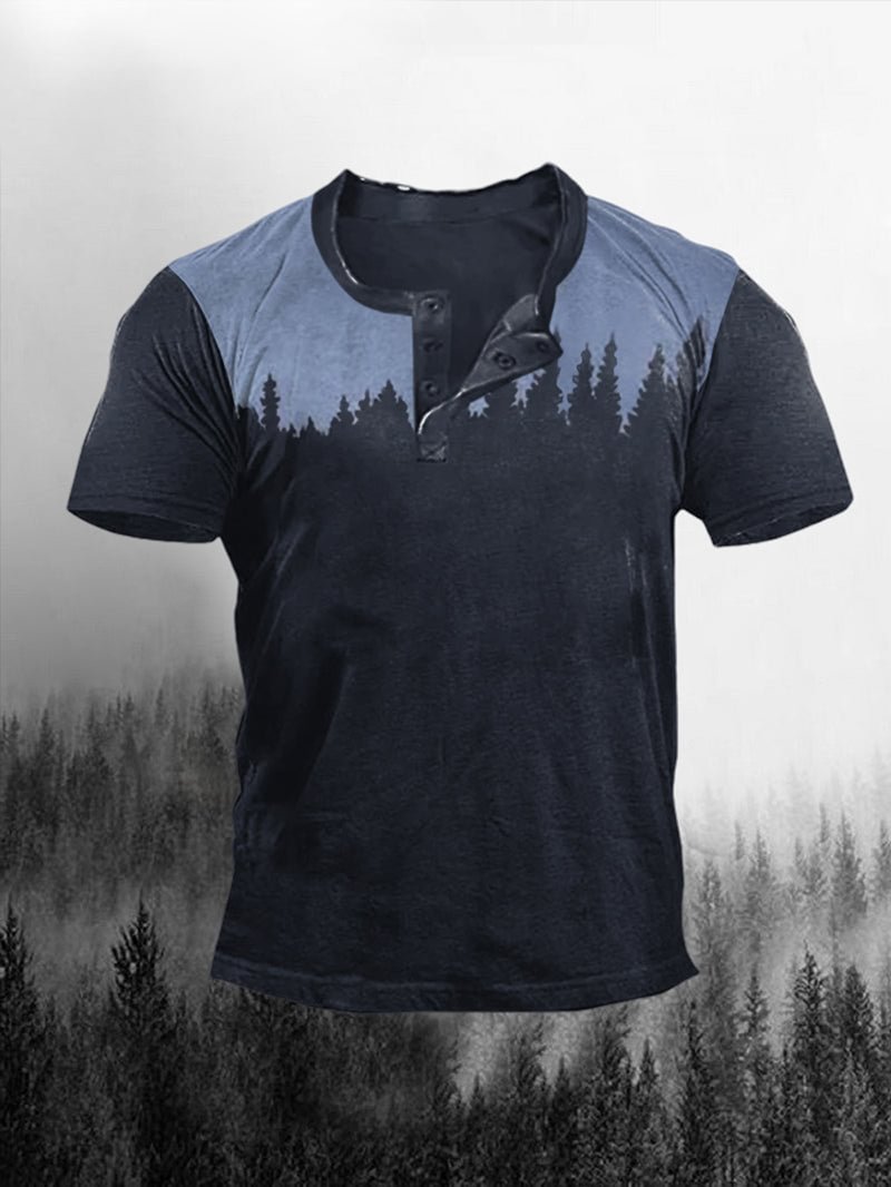Men's Forest Tree Henry Collar Short-Sleeved Shirt in  mildstyles