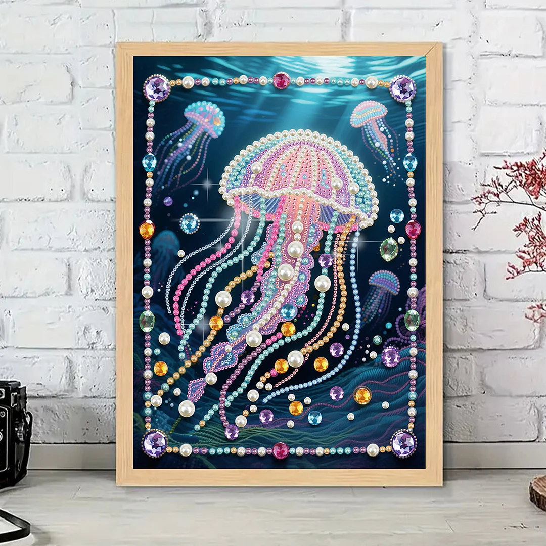 Pink Jellyfish DIY Partial Diamond Pearl Painting Art Kits 30x40cm Special Shape Pearl Gem Paintings Picture Arts Craft for Adults Beginners Home Wall Decor
