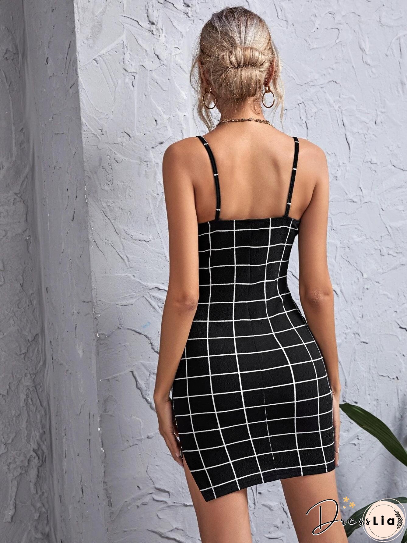 Retro Plaid Sexy Spaghetti Straps Bodycon Mini Dress Summer Womens Casual Party Short