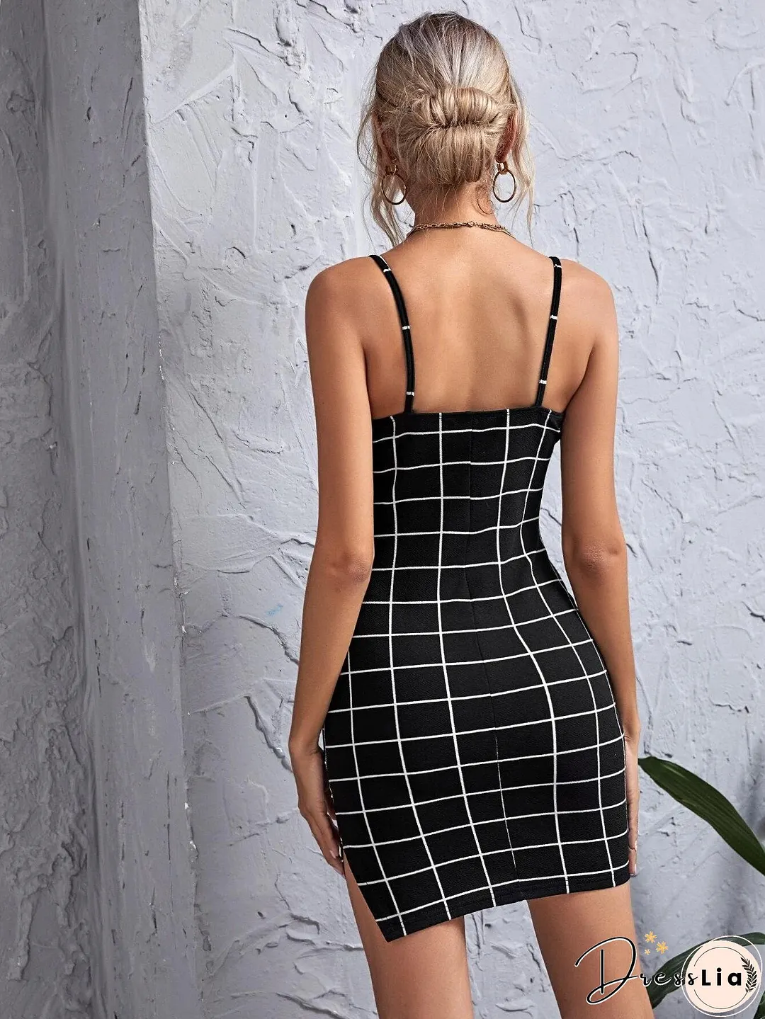 Retro Plaid Sexy Spaghetti Straps Bodycon Mini Dress Summer Womens Casual Party Short