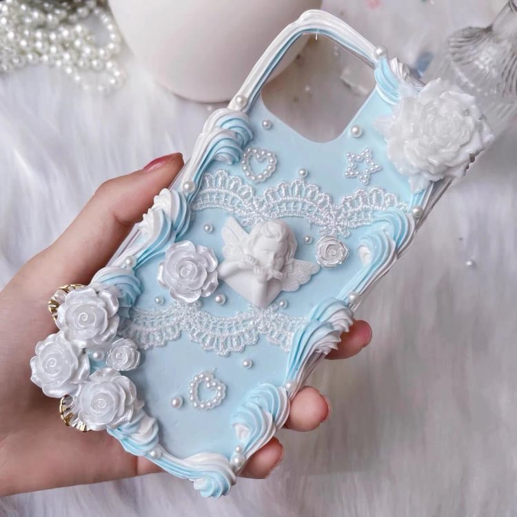 Blue White Floral Decoden iPhone Cases For Any Phone Model