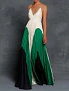 Split-Joint Contrast Color Sleeveless Maxi Dresses