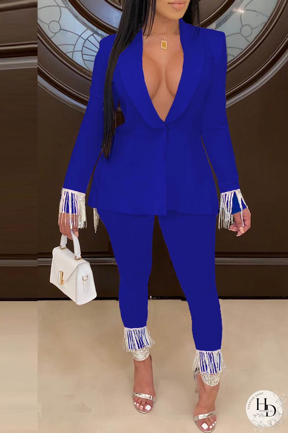 White Fashion Solid Tassel Turndown Collar Long Sleeve Two Pieces