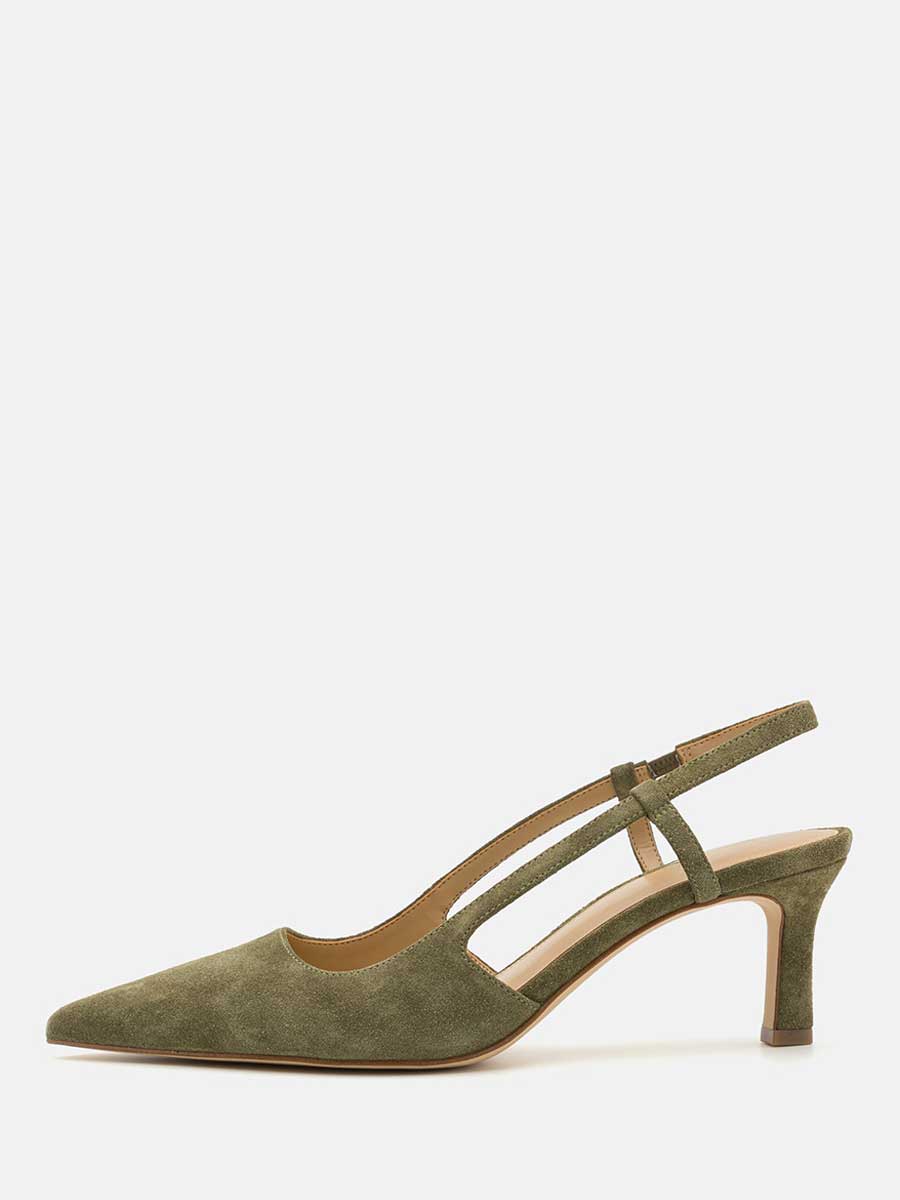 Olive Vegan Suede Pointed Toe Slingback Stiletto Heel Pumps for Women
