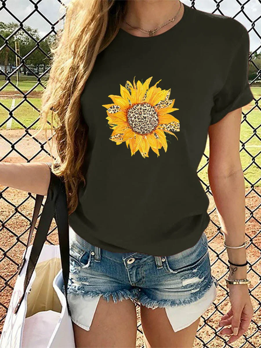 Leopard Sunflower Round-neck T-shirt