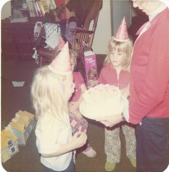 1970s FOUND Photo Poster paintingGRAPH Color BIRTHDAY GIRLS Cake VINTAGE Original Snapshot 01 26