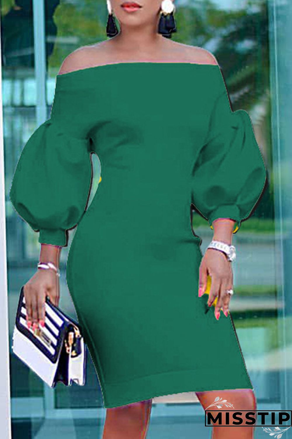 Black Fashion Casual Solid Backless Off the Shoulder Long Sleeve Dresses