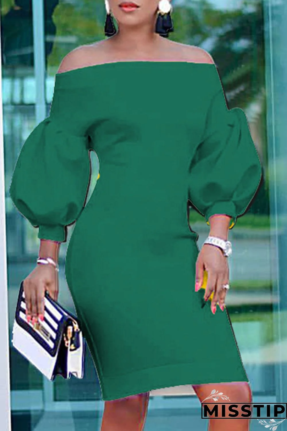 Black Fashion Casual Solid Backless Off the Shoulder Long Sleeve Dresses