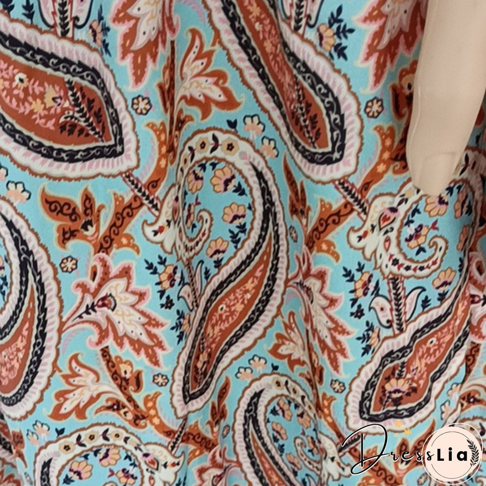 Ladies Summer Sexy Printed Boho Dress with Belt Belt