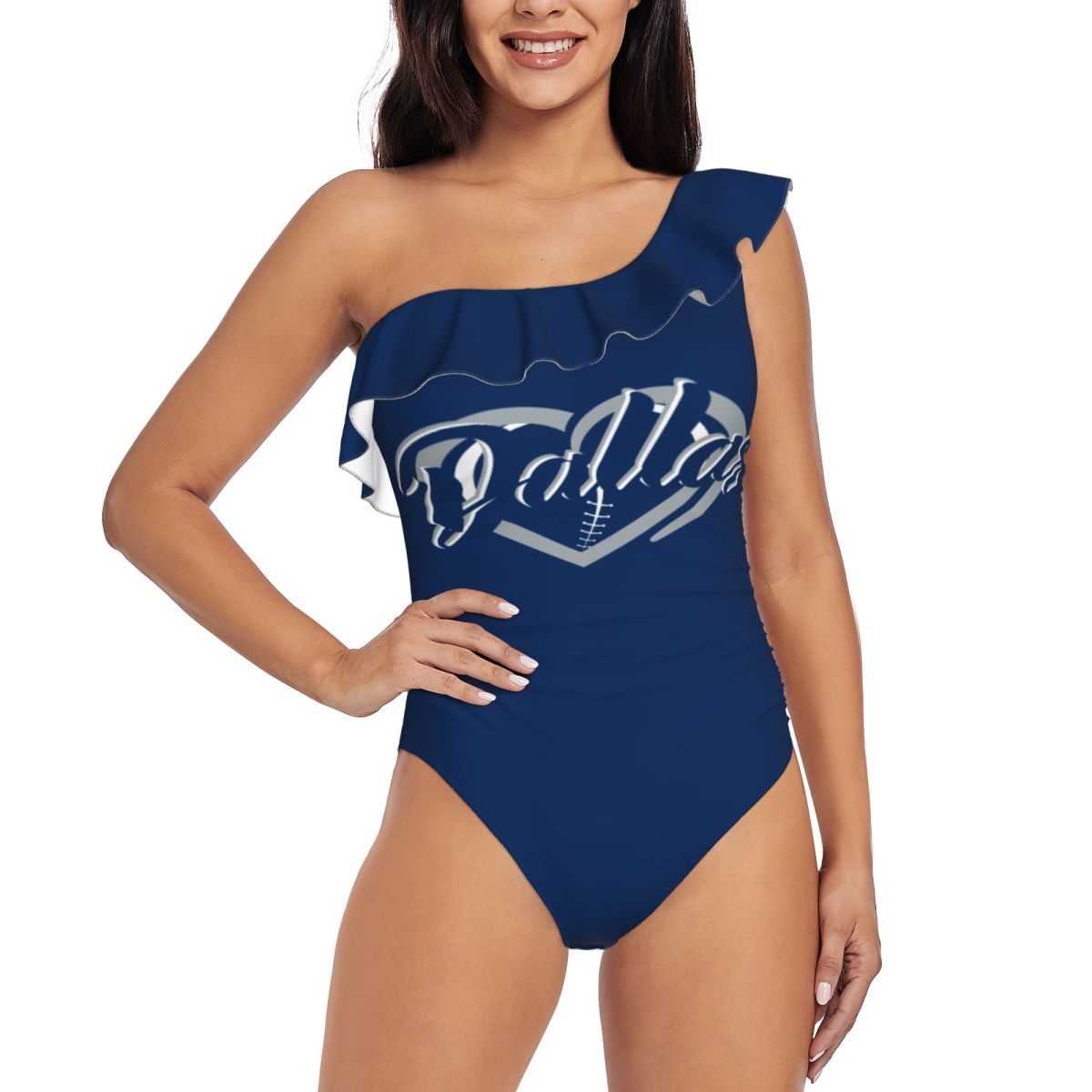 Dallas Cowboys On Hearts Ball Women One Piece Ruffle Swimsuits