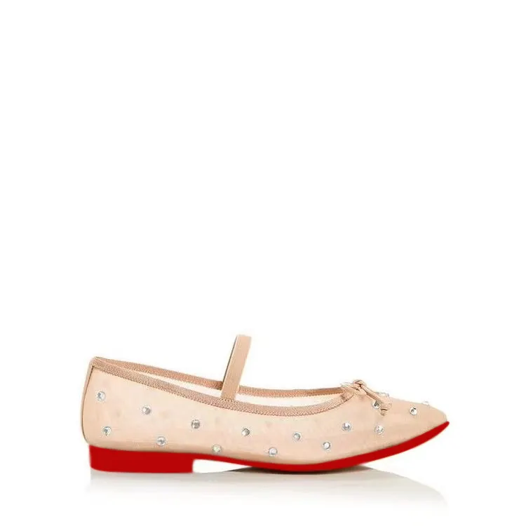 Women's Flats, Bow Round Toe Comfortable Light Shoes, Mary Jane Red Bottom Shoes-vocosishoes