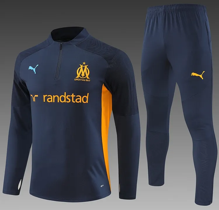 24-25 season children's version of the Marseille royal blue long-sleeved half-zip training suit