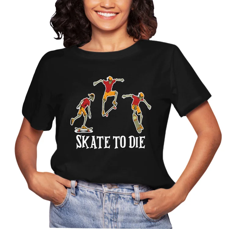 Women Funny Tie Dye Skateboarding Skeletons Skater Halloween Mens Short Sleeve Casual T-Shirt - Heather Prints Shirts