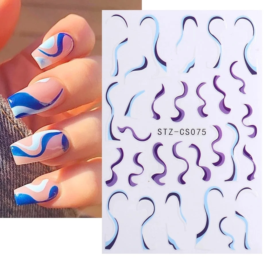 Nail Stickers Back Glue Golden Lines French-Striped Cow Pattern Designs Nail Decal Decoration Tips For Beauty Salons-Nail Inspo