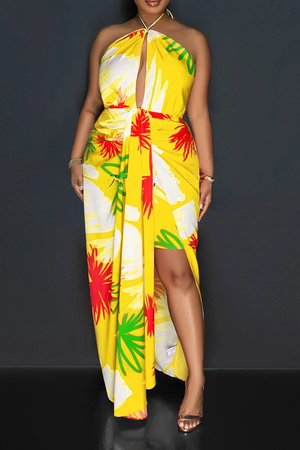 Stylish Tropical Print Ruched Dress