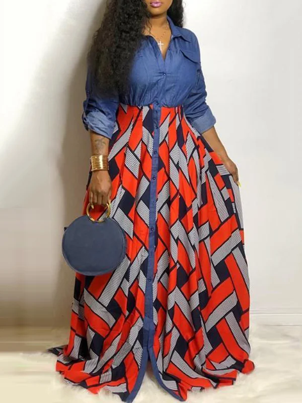 Long Sleeves Loose Solid Color Split-Joint Split-Side Lapel Maxi Dresses Shirt Dress
